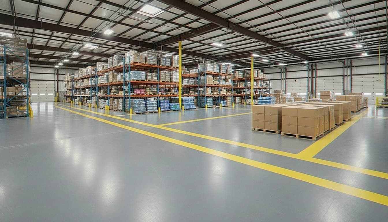 Commercial warehouse floor with sealed epoxy coating