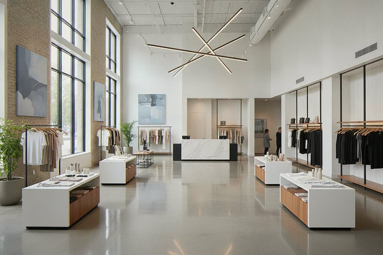 Open room with a smooth polished concrete floor