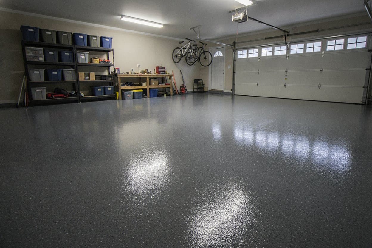 Full garage floor view after grinding and recoating