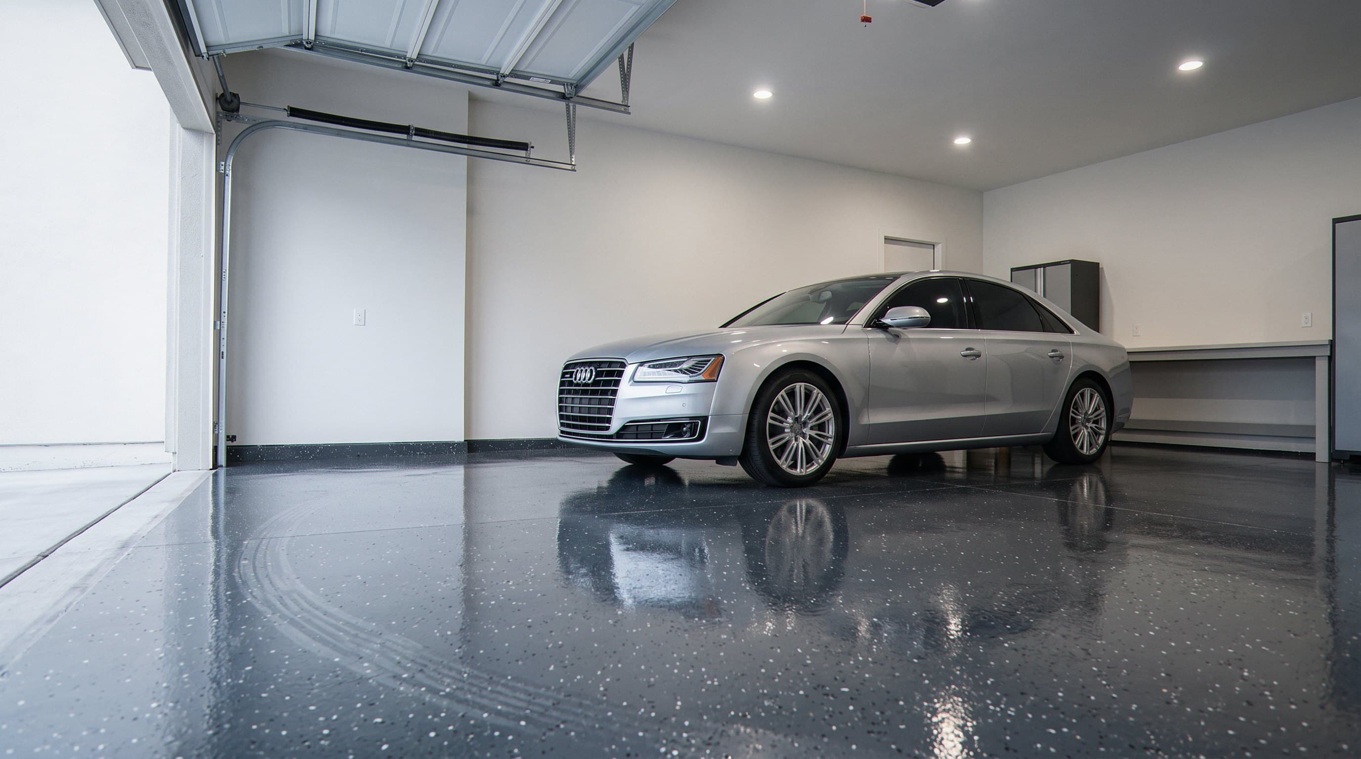 Finished epoxy floor in a Rancho Cucamonga garage