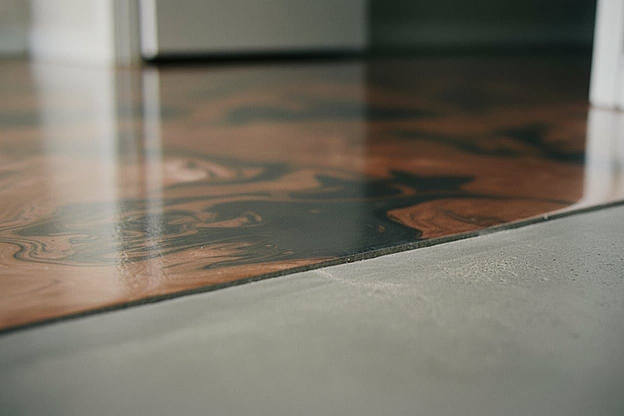 Clean edge where metallic epoxy meets bare wall